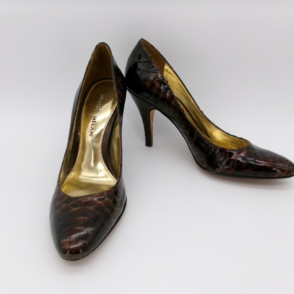 Antonio Melani Brown Croc Embossed Patent Leather Pumps Heels Size 6M
